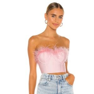 Superdown Ramona Bustier Pink Feathered Top